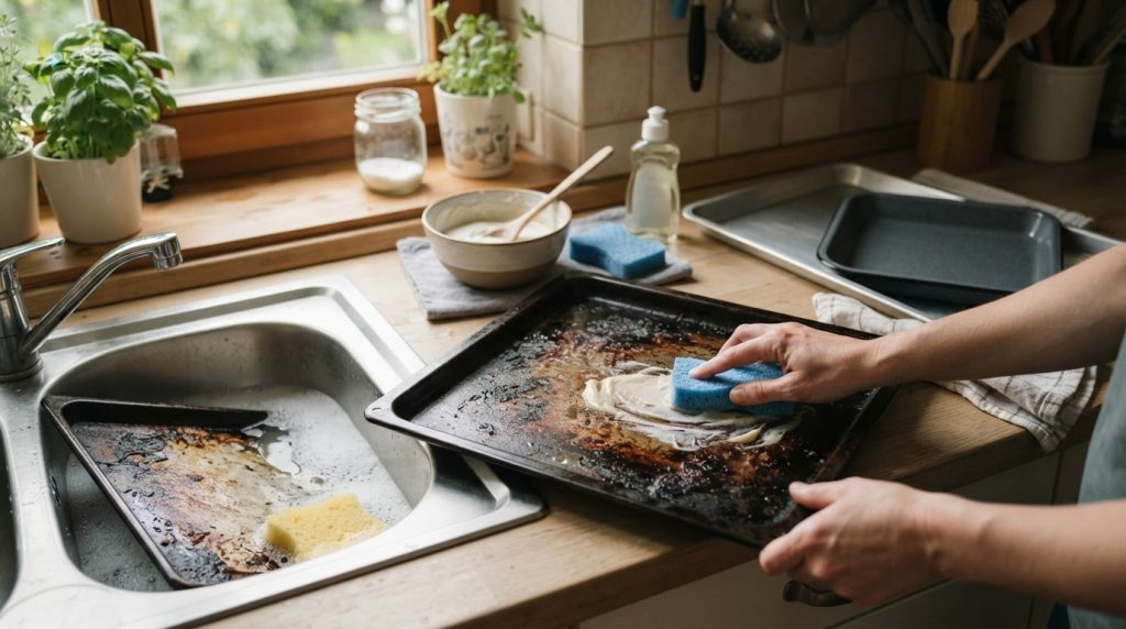 Eingebranntes Backblech reinigen