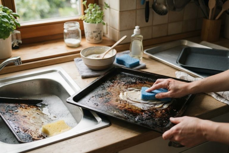 Eingebranntes Backblech reinigen