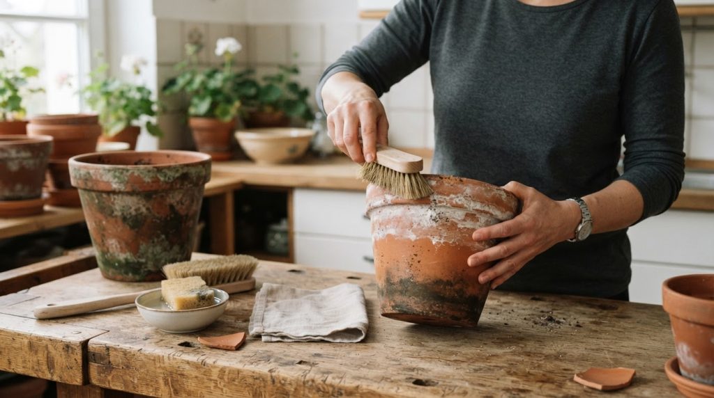 Kalkränder an Terrakottatöpfen entfernen und die Patina erhalten Kalkränder an Terrakottatöpfen entfernen und die Patina erhalten