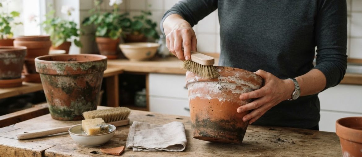 Kalkränder an Terrakottatöpfen entfernen und die Patina erhalten