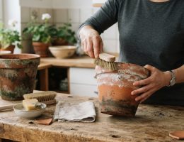 Kalkränder an Terrakottatöpfen entfernen und die Patina erhalten