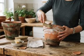 Kalkränder an Terrakottatöpfen entfernen und die Patina erhalten